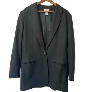 Vintage 90’s Lands' End Wool Cashmere Women's Green Classic Polished Blazer 16 T